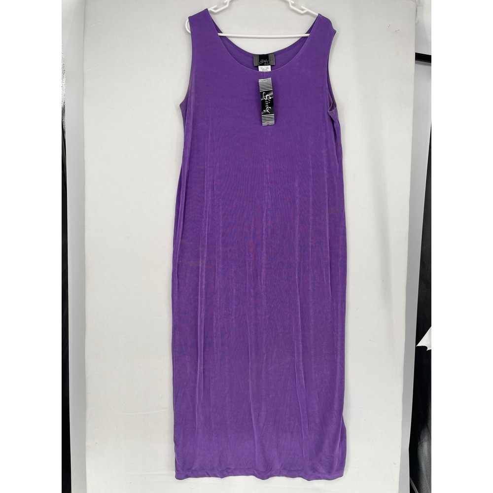 Slinky Brand Sleeveless Maxi Dress Purple Acetate Spandex Stretch Size L USA